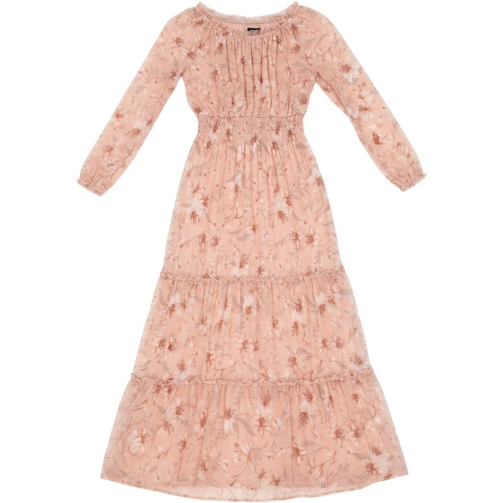 Kate & Lily Floral Mesh Maxi Dress Peach Long Sleeve Size 10 Fairycore coquette